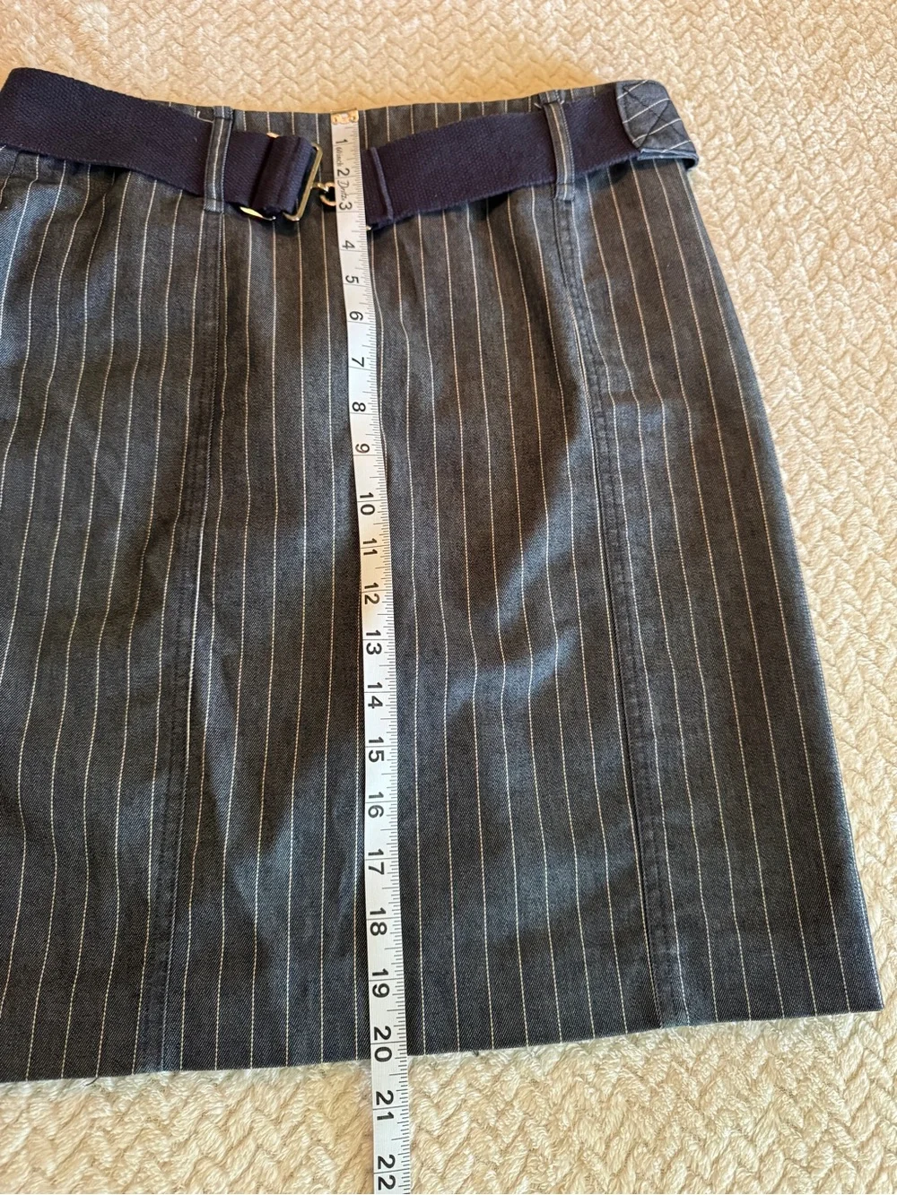 Body‎ By Victoria 90's Denim Blue Belted Pinstripe Pencil Skirt Size 6
